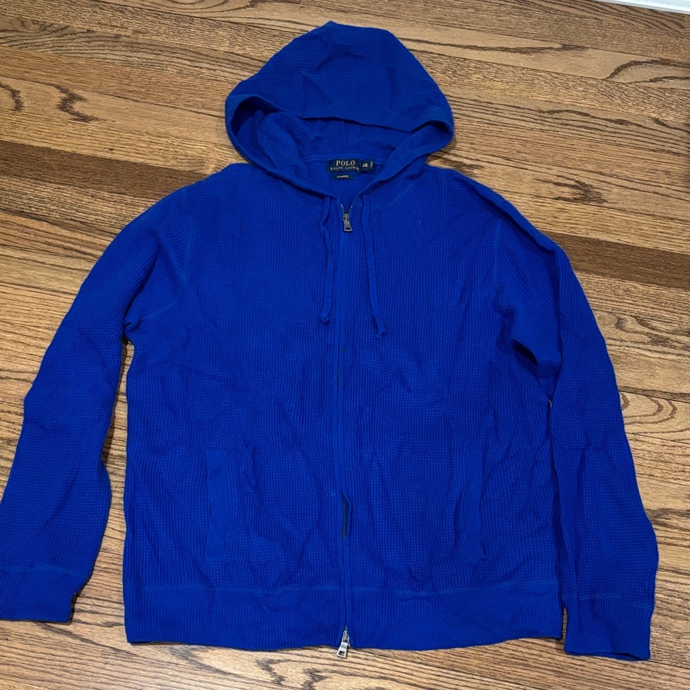 Polo Ralph Lauren Blue Hooded Zip-Up Cashmere Sweater XXL